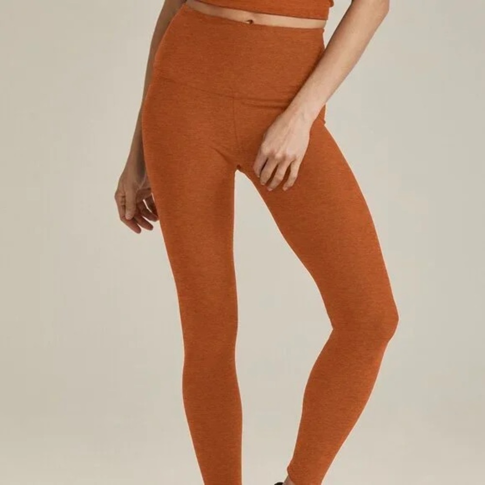 Beyond Yoga Spacedye Set – Warm Clay Heather Leggings & Crop Tank – Size S